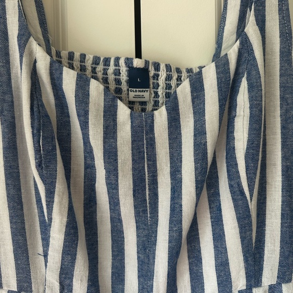 Old Navy Blue and White Striped Linen Blend Midi Dress - Picture 3 of 4